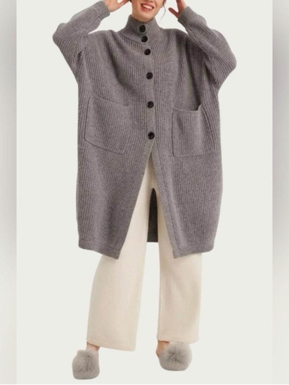 NAP LOUNGEWEAR Wool Box Cut Ample Button Down Cardigan Lagenlook Quiet Luxury